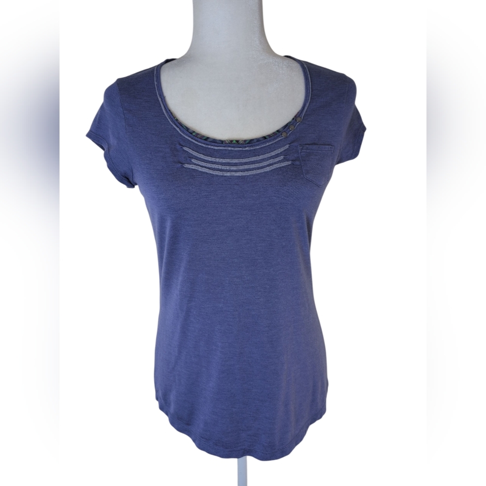 REI t-shirt Women's S Blue Cap Sleeves Casual Outdoor Front‎ Mini Pocket